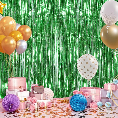 2 Pack Green Streamers Backdrop Jungle Party Decorations Green Foil Fringe - Image 5