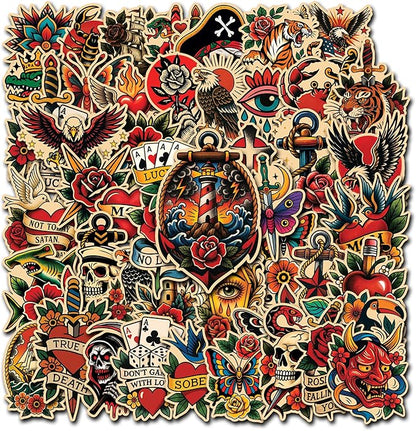 50 Pcs Vintage Graffiti Stickers Traditional Tattoo Vinyl Decal Retro Horror by Unknown