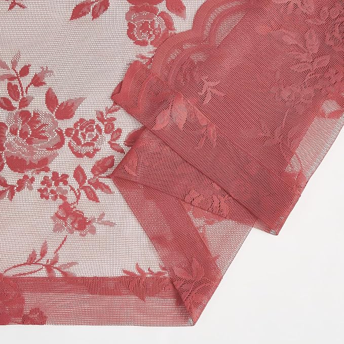 Coral Lace Curtains 108 Inches Long 2 Panels Rod Pocket Large Floral Embroidery - Image 8