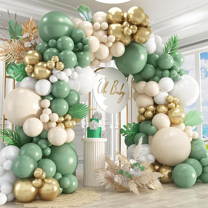 412Pcs Sage Green White Sand Gold Balloons Garland Arch Kit, 18 12 10 5 Inch by PAXILE