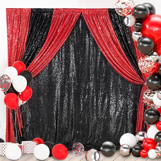 Black Sequin Backdrop for Halloween Sequin Photo Curtains 10ft x 10ft | Glitter - Image 4