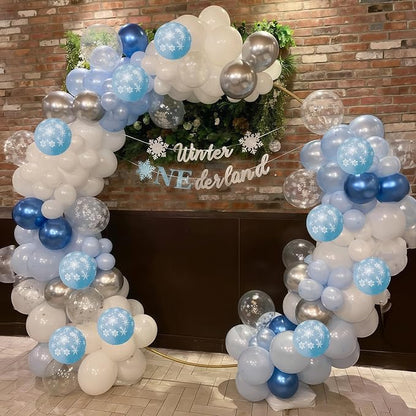 Snowflake Balloons Winter Blue White Silver Balloons Metallic Pearl Blue Silver - Image 6