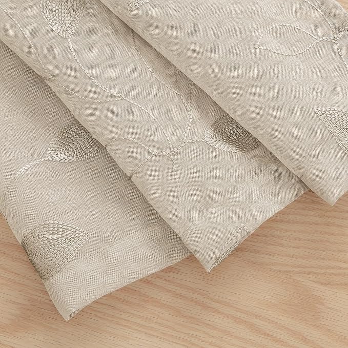 HOMEIDEAS Taupe Sheer Curtains 52 X 63 Inches Length 2 Panels Beige Embroidered - Image 7