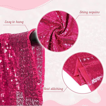 PartyDelight Hot Pink Sequin Backdrop Curtains 6x8ft | Sparkly 3mm sequins - Image 2