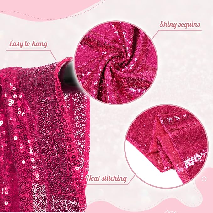 PartyDelight Hot Pink Sequin Backdrop Curtains 5x10ft 2 Panels | Sparkly 3mm - Image 2