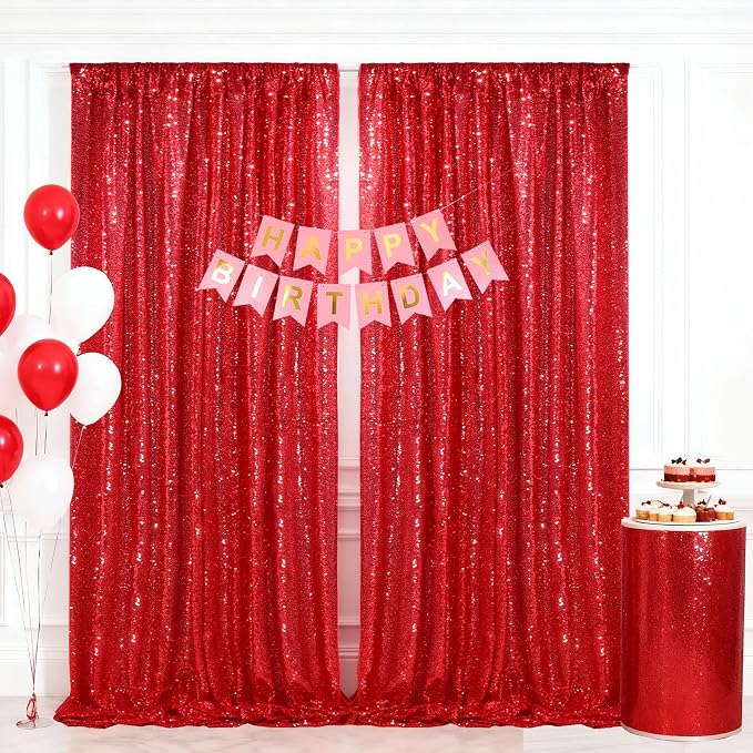 Red Sequin Backdrop Curtains-2 Panels 2FTx8FT Red Backdrop - Image 4