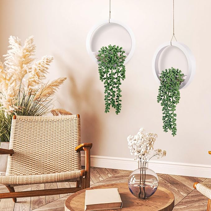Der Rose 2 Pack 15" Artificial Hanging Plants in White Pots - Image 4