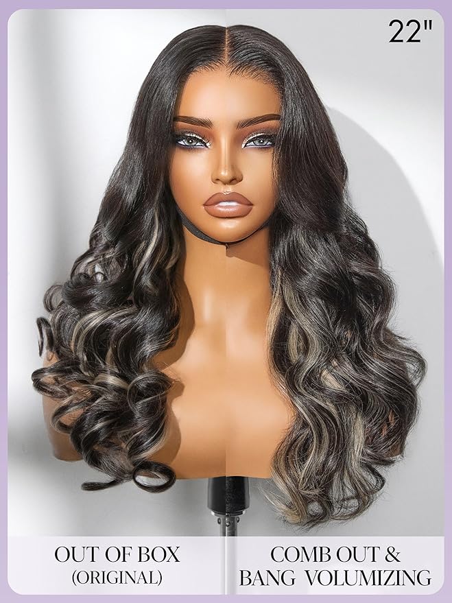 LUVME HAIR 7x6 HD Lace All-Day Comfort Wig 200% Density Hair PartingMax Lace Wigs Mix Blonde Highlight Color Loose Body Wave Lace Front Wigs Human Hair Pre Cut Plucked Lace Frontal Glueless 28 Inches