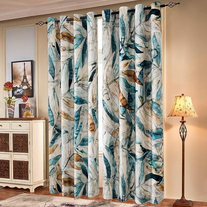 SUBRTEX Boho Leaf Printed Curtains 84 inch Long 2 Panels, Room Darkening by Subrtex