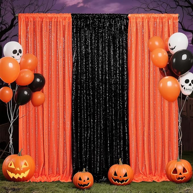 Orange Sequin Backdrop Curtains, 2 Panels 4FTx8FT Orange Curtain Backdrop - Image 7