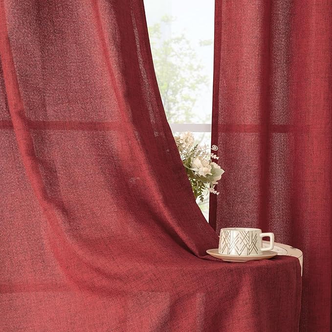 YoungsTex Burgundy Red Linen Curtains 72 Inch Length - Image 3