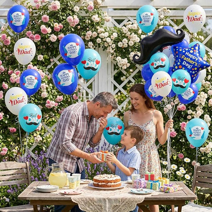 Fathers Day Party Balloons, 12 Inch Royal Blue Teal White Printed Latex Balloons - Image 4