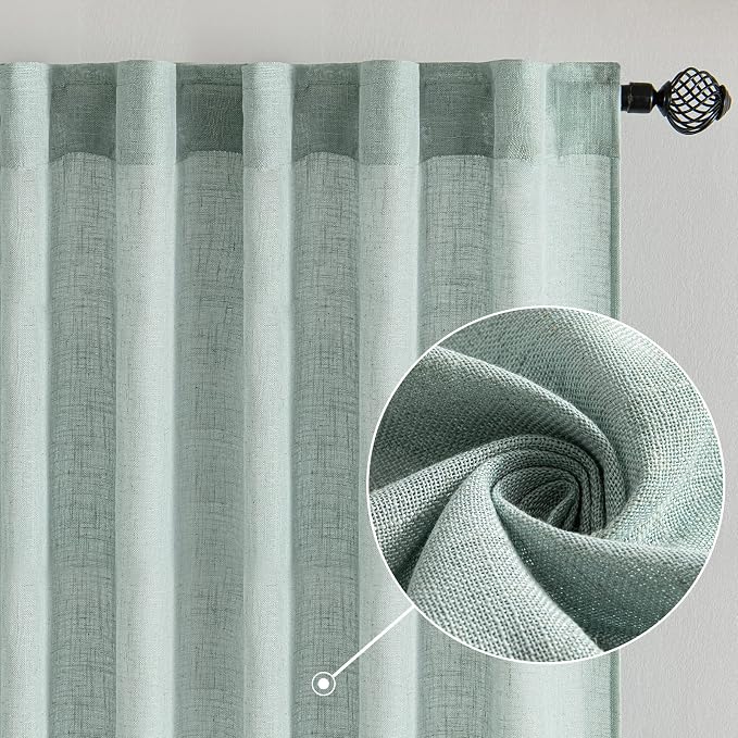 MIULEE Sea Green Linen Curtains 52x84 Inch - Image 2
