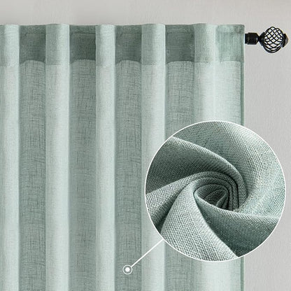 MIULEE Sea Green Linen Curtains 52x84 Inch - Image 2
