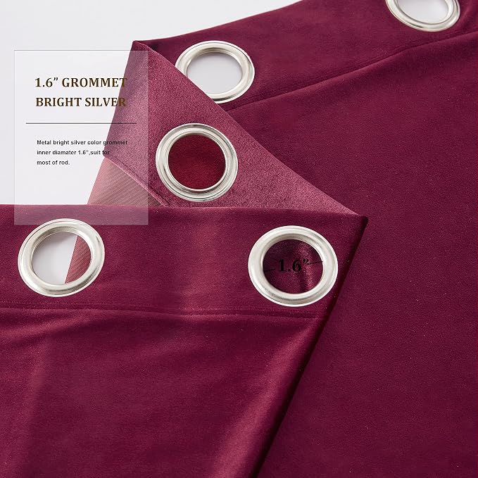 Velvet Burgundy Grommet Blackout Curtains 108 inch Length - Image 3