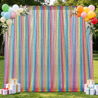 Hahuho Rainbow Sequin Backdrop Curtain, Party Decoration（2 Panels, 2FT x 8FT - Image 6