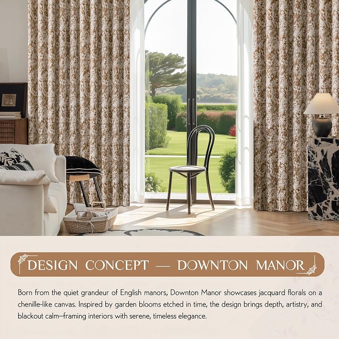 Beauoop Brown Floral Jacquard Blackout Curtains - Image 9