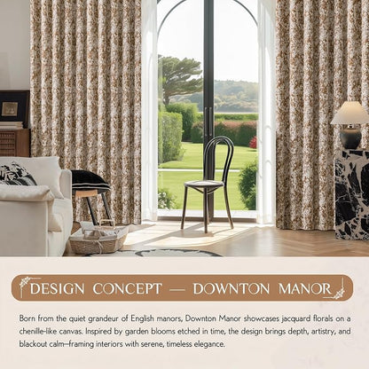 Beauoop Brown Floral Jacquard Blackout Curtains - Image 9
