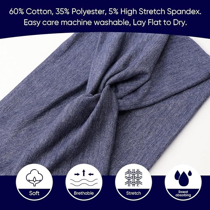 DRESHOW Extra Wide Headbands for Women Cotton Turban Knotted Bandana Head Bands Non Slip Boho Hair Accessories for Sports & Yoga