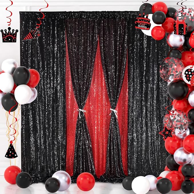 Black Sequin Backdrop 8ft x 8ft Glitter Photo Booth Black Backdrop Curtains | - Image 2