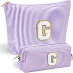 YOOLIFE Personalized Cute Purple Initial Cosmetic Makeup Pouch - Make Up Toiletry Bag for Her Mom Teacher Friend Girlfriend Wife Birthday Gifts