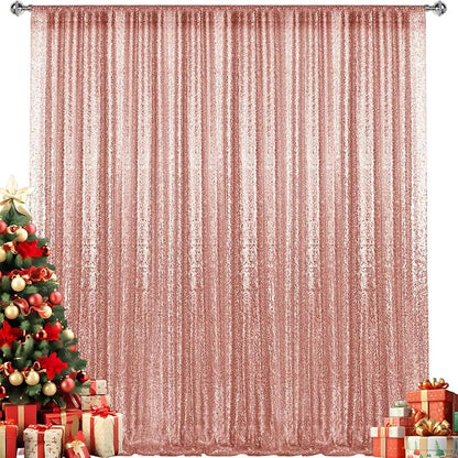 10×10FT Rose Gold Sequin Backdrop Curtain, Photography Backdrop Glitter by Pufogu