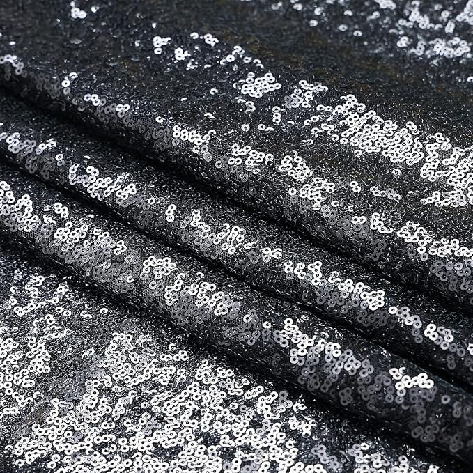 Sugargirl Black Sequin Backdrop Curtain 7FTx7FT Glitter Black Background Drapes - Image 4