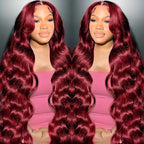 99J Burgundy Wig Human Hair 13x4 Body Wave Lace Front Wigs Human Hair 180 Density Pre Plucked Glueless Wine Red Colored Lace Front Wig for Women 22inch