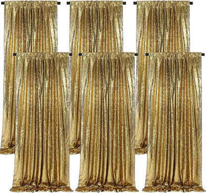 Black Gold Sequin Curtains Backdrop 6 Pcs 2FTx8FT Shiny Shimmer Fabric | by B-COOL