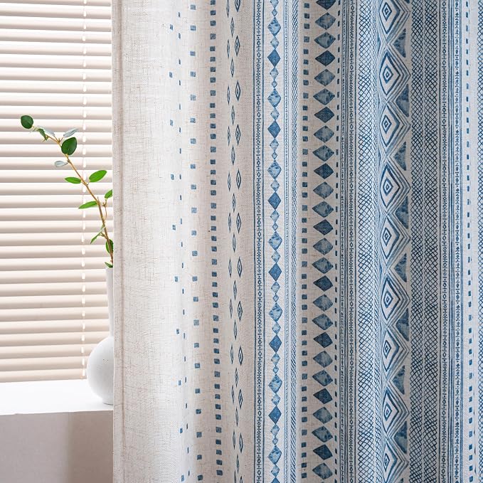 MYSKY HOME Boho Curtains Semi Sheer Linen Blended Curtains 95 Inches Long - Image 8