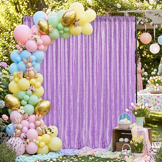 Baby Blue Sequin Backdrop Curtains-2 Panels 3FTx8FT Light Blue Backdrop - Image 5