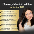 Herbishh Hair Color Shampoo - Magic Dye for Gray Hair, Lasting Color in Minutes - 500 Ml, 3-In-1, Ammonia-Free (Dark Brown)