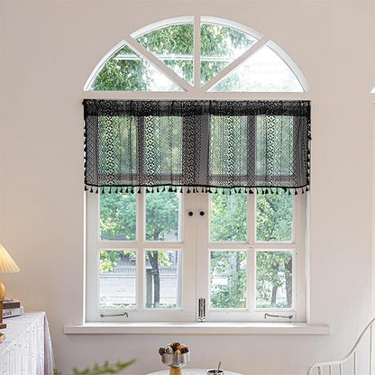 Sutuo Home Black Boho Valance Curtains Crochet Lace Sheer Bohemian Hollow by SutuoHome