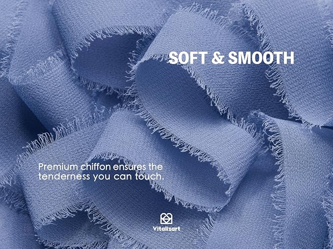 Vitalizart Dusty Blue Chiffon Silk Ribbon 1" x 21 Yd Handmade Frayed Fringe | - Image 3