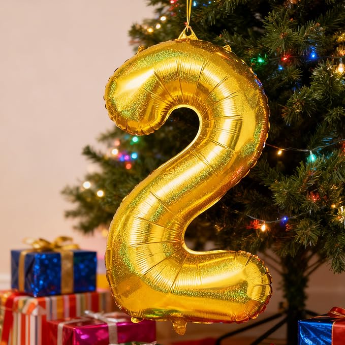 Jonhamwelbor 40 Inch Laser Gold Number 2 Balloon Foil Mylar Giant Balloon - Image 6