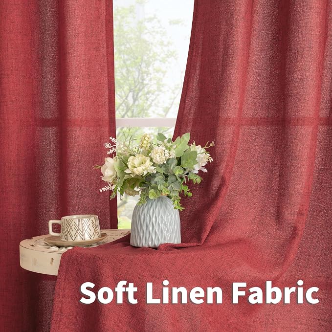 YoungsTex Burgundy Red Linen Curtains 36 Inch Length, Short Light Filtering - Image 6