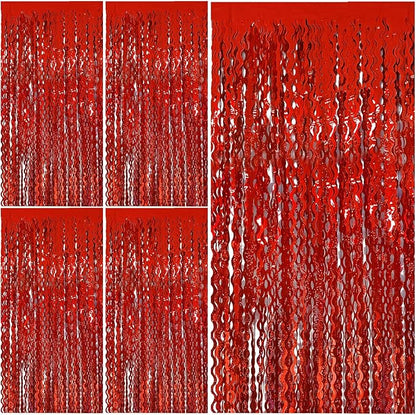 Red Tinsel Foil Fringe Curtains Wavy Backdrop by BOMSI