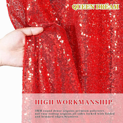 QueenDream Red Sequin Backdrop 2 Panels 2FTx8FT Christmas Party Backdrop | - Image 3