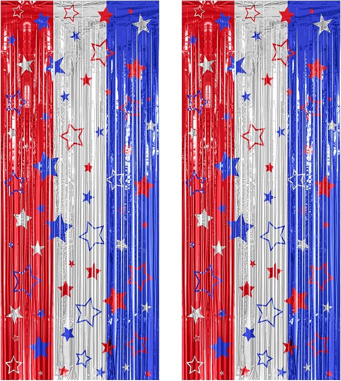 ZATAYE 2 Pack Red Silver Blue Foil Curtain Streamer Decorations | Red Silver by ZATAYE