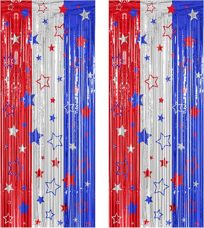ZATAYE 2 Pack Red Silver Blue Foil Curtain Streamer Decorations | Red Silver by ZATAYE