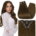 Full Shine Real Human Hair Extensions Clip ins Light Brown Clip in Human Hair Extensions for Fine Short Hair for Raving 14 Inch 7 Pcs 120 G