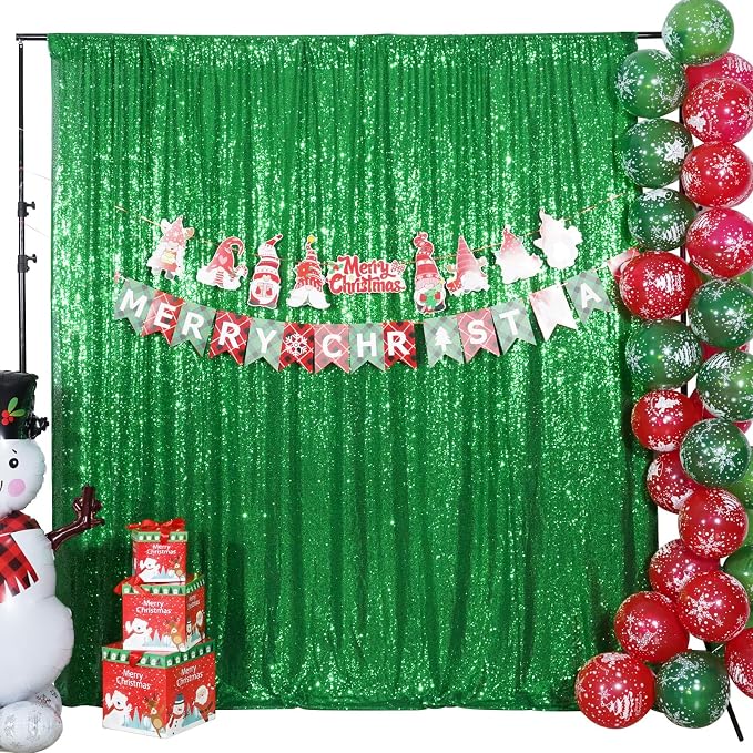 Poise3EHome Green Sequin Backdrop Curtain, 10Ft x 10Ft Green Glitter Backdrop - Image 8