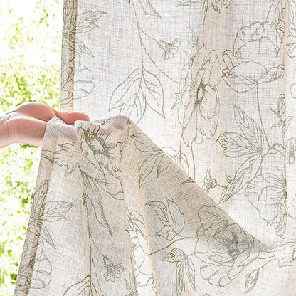 jinchan Floral Linen Curtains for Living Room 96 Inch Length Green Flower - Image 3
