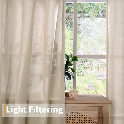 YoungsTex Tan Linen Semi Sheer Curtains 63 Inch Length - Image 3