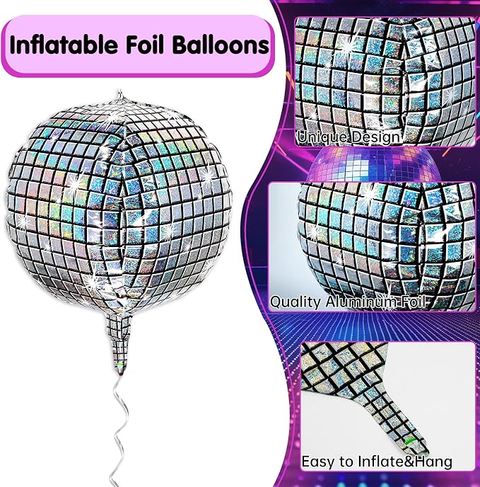 Fovths 12 Pieces Silver Disco Ball Balloons 18 Inch 4D Large Disco Balloon Foil - Image 3