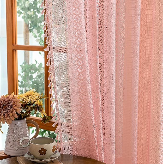 Sutuo Home Light Pink Lace Boho Curtains 84 inches Long - Image 3