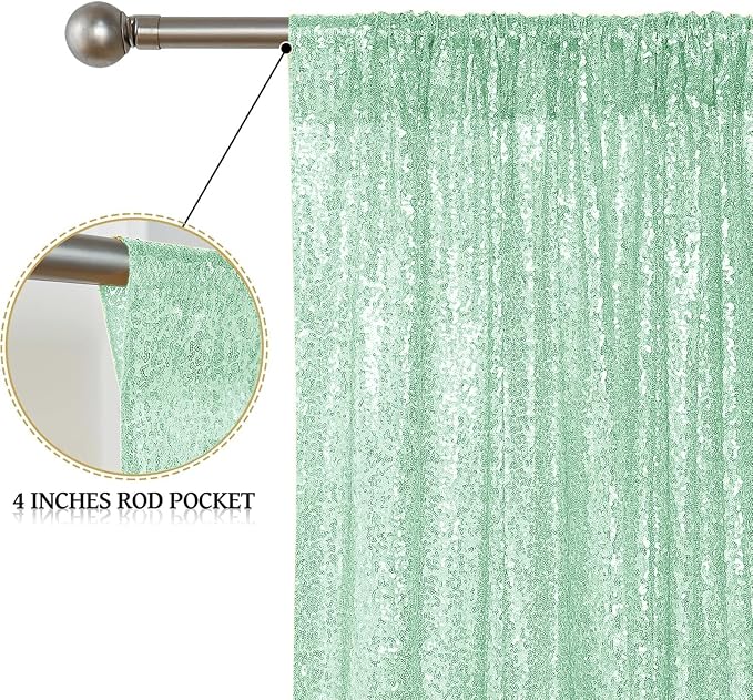 Sugargirl Mint Green Sequin Backdrop Curtain 6 Panels 2FTx8FT Glitter Mint - Image 4