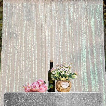 JYFLZQ White Iridescent Sequin Backdrop Curtains 2ft x 8ft 2 Panel Glitter - Image 2