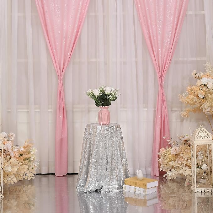 Poise3EHome Pink Sequin Backdrop Curtain, 2 Panels 2Ft x 8Ft Glitter - Image 2