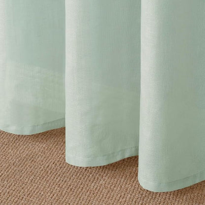 YoungsTex Light Green Linen Semi Sheer Curtains 45 Inch Length, Short Drapes - Image 9